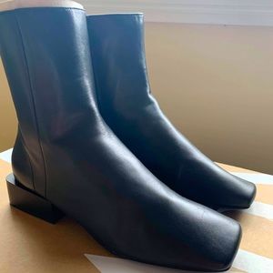 Zara Black Leather Square Toe Ankle Boots Size 6